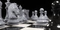 3d render of chess pieces on the board. Attack of the white horse. Business concept Royalty Free Stock Photo