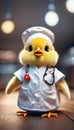 3D render of chicken wearing health worker\'s uniform, AI generated