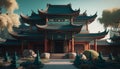 3d render of chinese temple with blue sky and cloud background Royalty Free Stock Photo