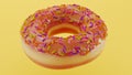 Chocolate donut or doughnut with sprinkles, Big Chocolate Glazed Donut with Color Sprinkles on a colored background