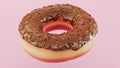 Chocolate donut or doughnut with sprinkles, Big Chocolate Glazed Donut with Color Sprinkles on a white background