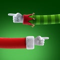 3d render, Christmas hand gestures clip art isolated on green background, Santa Claus and elf cartoon characters. Finger shows. Royalty Free Stock Photo