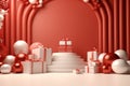 3d render of christmas podium with gift boxes Royalty Free Stock Photo