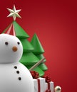 3d render christmas scene for product with christmas tree and snowman close view