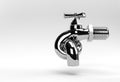 3D Render Chrome Tap with a water stream isolated on white 3d illustration