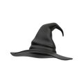 3D render of a classic pointy black witch hat with a curled tip on an isolated background Royalty Free Stock Photo