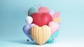 3D Render, Clay Modeling of Glossy Heart Shapes And Abstract