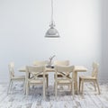 3d render of clean interior with wood table and chairs