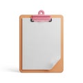 3D Render of a Clipboard with Blank Paper and a Pink Clip on a White Background rendering Royalty Free Stock Photo