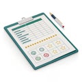 3D Render of Clipboard with Feedback Form, Stars and Icons, Isolated on White Background, assessment, evaluation Royalty Free Stock Photo