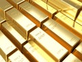 3D render close up of multiple gold bars