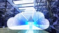 3d render Cloud computing database network security design with neon plexus ton and cloud icon. of abstract dots and lines