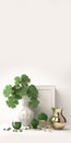 Clover, Flower Pot With Blank Frame And Green Drink Glass For St Patricks Day Concept Royalty Free Stock Photo