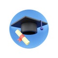 3D render college cap, 3D render graduation cap icon, mortar board. 3D render Education, degree ceremony concept