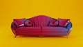 colored leather sofa on yellow background front view