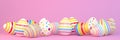 3d Render - 13 Colorfu Easter Eggs On Pink Background