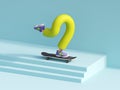 3d render, colorful cartoon character skateboarder illustration, legs and skateboard isolated on blue background, extreme sport