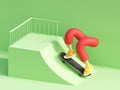 3d render, colorful cartoon character skateboarder illustration, legs and skateboard isolated on green background, extreme sport