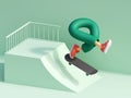 3d render, colorful cartoon character skateboarder illustration, legs and skateboard isolated on green background, extreme sport