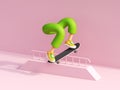 3d render, colorful cartoon character skateboarder illustration, legs and skateboard isolated on pink background, extreme sport