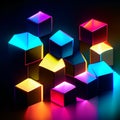 3d render of colorful cubes in neon light. Abstract geometric background. Generative AI Royalty Free Stock Photo