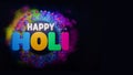 3D Render Of Colorful Happy Holi Text Over Mandala Frame With Exploded Dry Color Gulal On Black