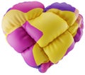 3D Render colorful Heart Illustration, inflated abstract heart balloon clipart