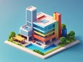 3d render colorful tallest buildings isolated on gradient background