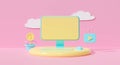3d render of computer display on cute pastel background abstract. Desktop PC on pink color with keyboard mouse and cloud computing