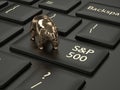 3d render of computer keyboard with bear and S&P 500 index