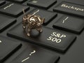 3d render of computer keyboard with bull and S&P 500 index