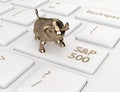 3d render of computer keyboard with bull and S&P 500 index