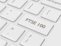 3d render of computer keyboard with FTSE 100 index button Royalty Free Stock Photo