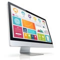 3D Render of Computer Monitor with Colorful UI Elements Royalty Free Stock Photo