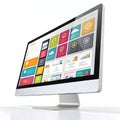 3D Render of Computer Monitor with Colorful UI Elements Royalty Free Stock Photo