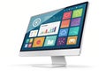 3D Render of Computer Monitor with Colorful UI Elements. A 3D render of a computer monitor displaying colorful UI elements, Royalty Free Stock Photo
