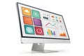 3D Render of Computer Monitor with Colorful UI Elements. A 3D render of a computer monitor displaying colorful UI elements, Royalty Free Stock Photo