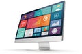 3D Render of Computer Monitor with Colorful UI Elements. A 3D render of a computer monitor displaying colorful UI elements, Royalty Free Stock Photo