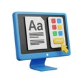 3D Render of Computer Monitor Displaying Document and Print Button with Cursor screen Royalty Free Stock Photo