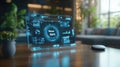 3D render computer screen displaying New Skill with futuristic interface