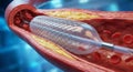 3D Render of Coronary Stent Deployment in Blocked Artery. Royalty Free Stock Photo
