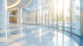 3D render of a corridor in a modern office building with glass windows Royalty Free Stock Photo