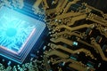 3D render CPU Technological background. Concept circuit board with computer central processing unit. Digital Chip Integrated