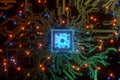 3D render CPU Technological background. Concept circuit board with computer central processing unit. Digital Chip Integrated