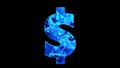 3d render cracked blue glass dollar sign