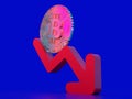 3d render crash bitcoin in blue background fall crypto light neon