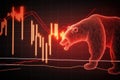 3d render crypto bear market, red neon bear shape on a dark background with graphs Royalty Free Stock Photo