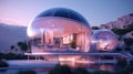 3D Render Crystal Clear Bubble House With Holographic Walls. Generative AI