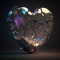 3d render of crystal heart on dark background. Valentines day concept. Royalty Free Stock Photo
