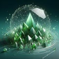 3d render of crystal sphere with green polygonal crystals on dark background Royalty Free Stock Photo